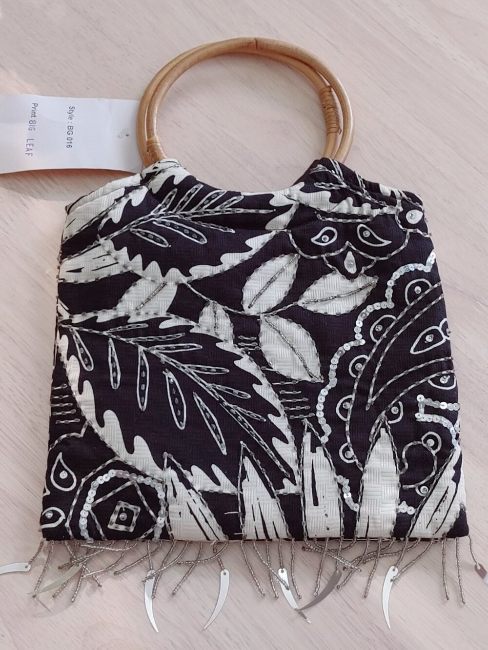 Vintage Tropical Hibiscus Collection Beaded Handbag Floral Purse Bamboo Handles